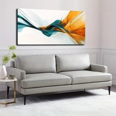 Color Blocks In Teal Blue Orange Unframed Canvas Painting for Living
