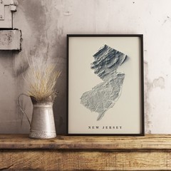 New Jersey Map, New Jersey 2D Relief Map, New Jersey Vintage Map – 2D Flat Print