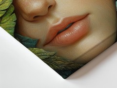Green Eyed Woman Face With Gold And Green Leaves Canvas Wall Art Decor Art Print