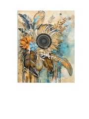 11×14 Neutral Mandala and Feathers Wall Art Canvas Print
