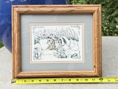 Cottage Cats & Geese Garden Framed Print Rustic Wood Frame Wall Art Décor