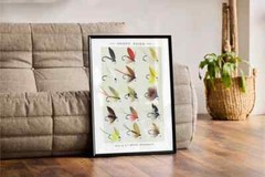Vintage Trout Fly Fishing Poster, Orvis Fly Collection Art, Rustic Cabin Decor
