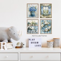 BESERH Blue and White Floral Wall Decor, Cottagecore 10×8, Bookish-I