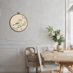 Vintage Bird Sketch round Framed Wall Art Decor Cottagecore Bird Sketch Canvas A