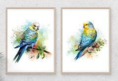Parakeet Wall Art Prints, Set of 2 Blue Parakeets Art Prints, Wall Art Decor