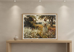 Jesus The Good Shepherd Art Print – Gentle Shepherd & Lamb Painting unframed
