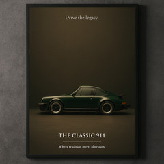 Porsche 911 Green Poster – Classic Racing Sports Car Wall Art Print Garage Decor