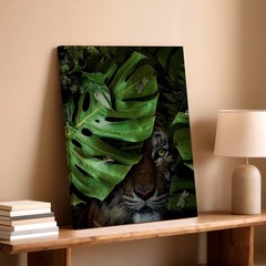 Canvas Tiger in Tropical Jungle Leaves Botanical Wildlife Living Room Print