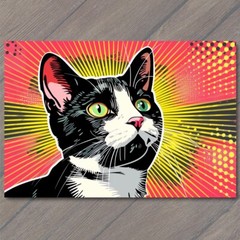 Art Print Cat Pop Art Halftone Cartoon Bright Colorful Fun Cute Colors Happy