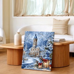 Wall Art Winter Church Landscape Canvas Print Snowy Lantern Christmas Decor