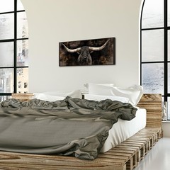 Large Longhorn Cow Canvas Wall Art with Floater Frame Black White Bull Head W…