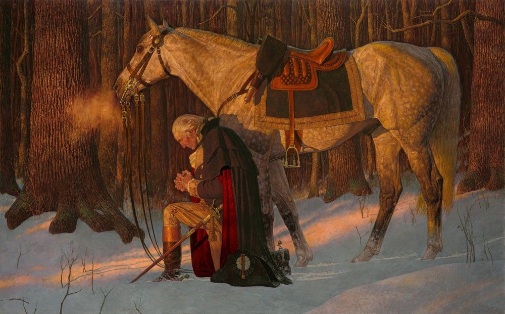 George Washington Praying Poster, Prayer at Valley Forge Print, 4th of July