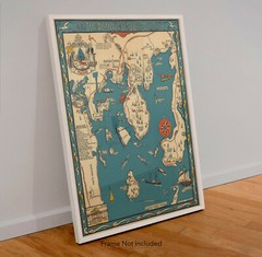 Color Pictorial Map of Maine Boothbay Harbor and vicinity Old Dirigo circa 1931