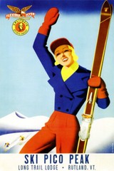 SKI PICO PEAK LONG TRAIL LODGE RUTLAND WINTER SPORT VERMONT VINTAGE POSTER REPRO