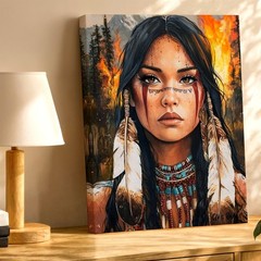 Wall Art Native American Woman Portrait Canvas Print Tribal Fire Home Decor