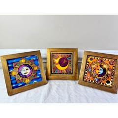 Celestial Sun & Moon Framed Art Prints Set 3 Gold Boho Cosmic Decor Whimsigoth