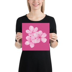 Watercolor Pink Flowers Poster 10 x 10 Inch Matte 3 Flower Bunch