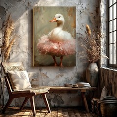 Farmhouse Canvas White Duck in Pink Tutu Farm Animal Farmhouse Office Print