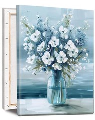 ALMLZL Bathroom Decor Wall Art Blue and White Floral Canvas Wall Art Modern A…