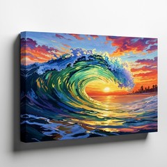 Vibrant Ocean Wave Sunset Coastal Beach Waves Seascape Modern Wall Art Print