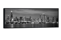 Framed Canvas Wall Art Chicago City Center Skyline Black and White Wall Deco