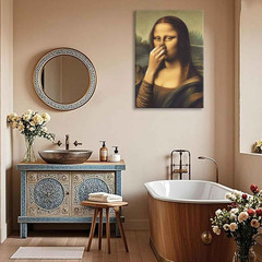 Mona Lisa Bathroom Canvas Art – Humorous Vintage Wall Decor 12x16in Poster