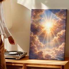 Wall Art Sun Rays Through Clouds Heavenly Sky Modern Aesthetic Gallery Print