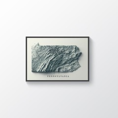 Pennsylvania Map, Pennsylvania 2D Relief Map – 2D Flat Print