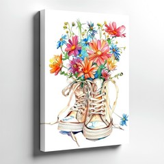 Wall Art Floral Sneakers Print Watercolor Wildflower Bouquet Canvas Home Decor