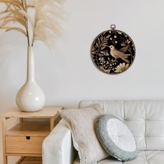 Vintage Bird Floral Framed Wall Art Decor, Gold Botanical Flower Round Canvas…