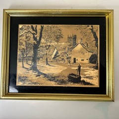 Lionel Barrymore Etched Gold Foil Print Framed Mid-Century Modern 10 1/2 “ VTG
