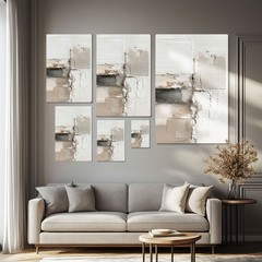 Abstract Beige Taupe Brown Oil Painting Print on Framed Canvas Wall Art, Neutral