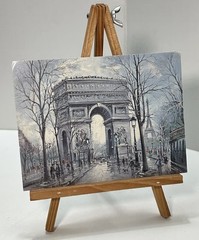 Mini Paris Arc De Triomphe Art Print On Easel Tabletop Decor Display