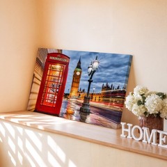 Big Ben and Red Telephone Booth Night Scene Canvas Wall Art Print Decor