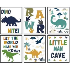 6Pcs Dinosaur Nursery Wall Decor, Cartoon Dinosaur Room Decor 8×10 in Unframed