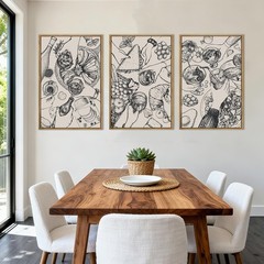 Framed Wood Kitchen Wall Art Set 3 Modern Abstract Party Food Prints 16×24