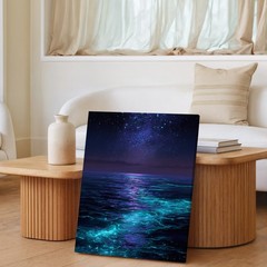 Galaxy Night Sky And Ocean Waves Canvas Art Modern Coastal Wall Decor 79 Print