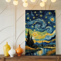 Starry Night Sky Canvas Wall Art Swirling Stars Landscape Painting Print Home