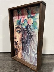 Women Floral Crown 10×6 Wooden Framed Art