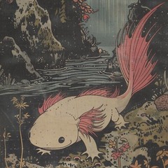 RETRO AXOLOTL Wall Art Print, SALAMANDER Flower Poster, Amphibian Animal Decor