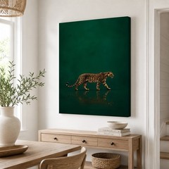 Emerald Leopard Canvas Art Walking Water Reflection Custom Gift