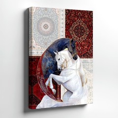 Wall Art White Black Horse Persian Rug Pattern Vintage Office Animal Home Decor