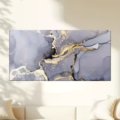 Abstract Golden & Grey Marble Painting Unframed Canvas Painting for Living