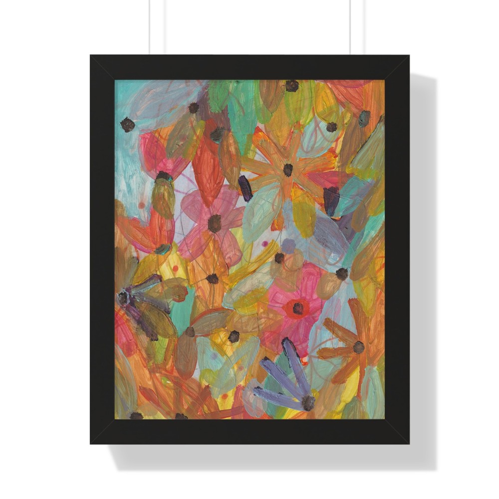 Colorful Abstract Flowers Framed Vertical Poster