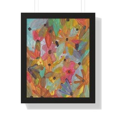 Colorful Abstract Flowers Framed Vertical Poster