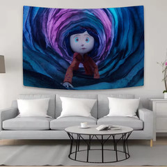 Funny Cool Coraline Cartoon Tapestry Wall Hanging for Bedroom Aesthetic Decor