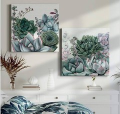 Succulent Botanical Canvas Wall Art Set 2 Green Plant Prints 16×16 Gallery Wrap