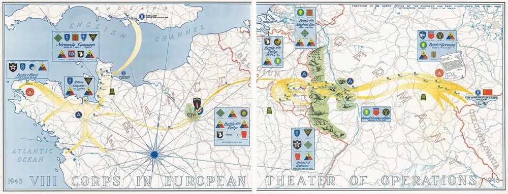VIII Army Corps Unit Route Map Normandy – German-Czech Border Wall Art Print