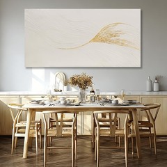 Wall Art Hand Painted Oil Painting, Oversized Neutral White Gold Textured Abs…