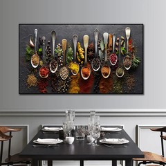 Grains Spices Spoon Peppers Canvas Painting Kitchen Decoration Posters Prints